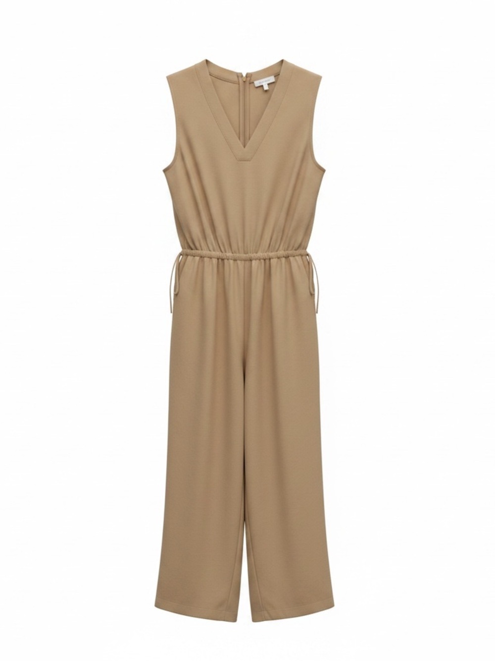 Calvin Klein Camel Sleeveless V-Neck Tie-Waist Wide Leg Jumpsuit Size 8